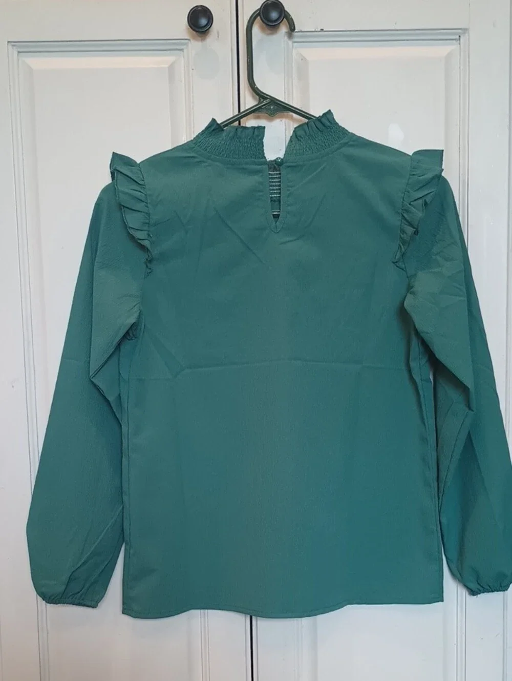 Smocked Neck Ruffle Long Sleeve Top - Teal